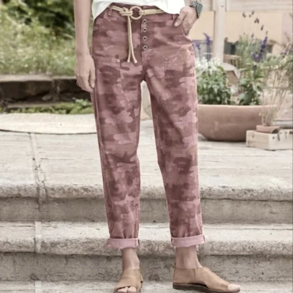 SUNDANCE Quincy Camo Pants Womens 6 Cropped‎ Straight Button Fly Utility Twill